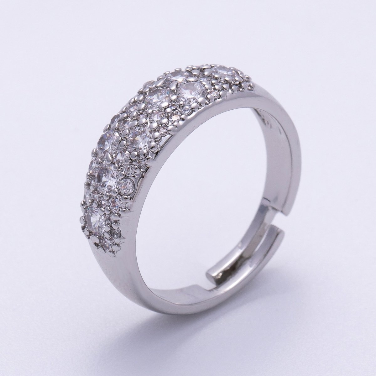 16K Gold Filled Micro Paved CZ Cluster Wide Dome Adjustable Ring in Gold & Silver | Rings - 00078 Rings - 00079 - DLUXCA