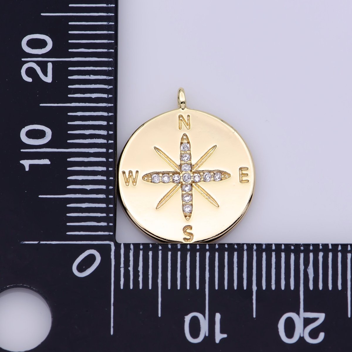 16K Gold Filled Micro Paved CZ Compass Round Charm | M468 - DLUXCA