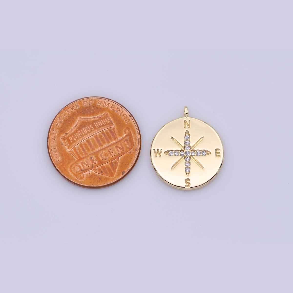 16K Gold Filled Micro Paved CZ Compass Round Charm | M468 - DLUXCA