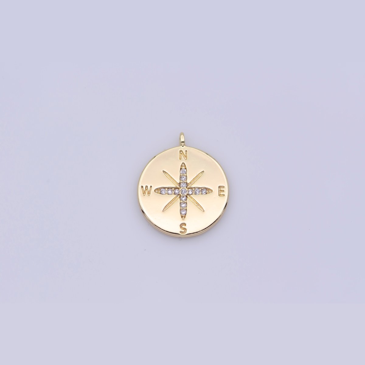 16K Gold Filled Micro Paved CZ Compass Round Charm | M468 - DLUXCA