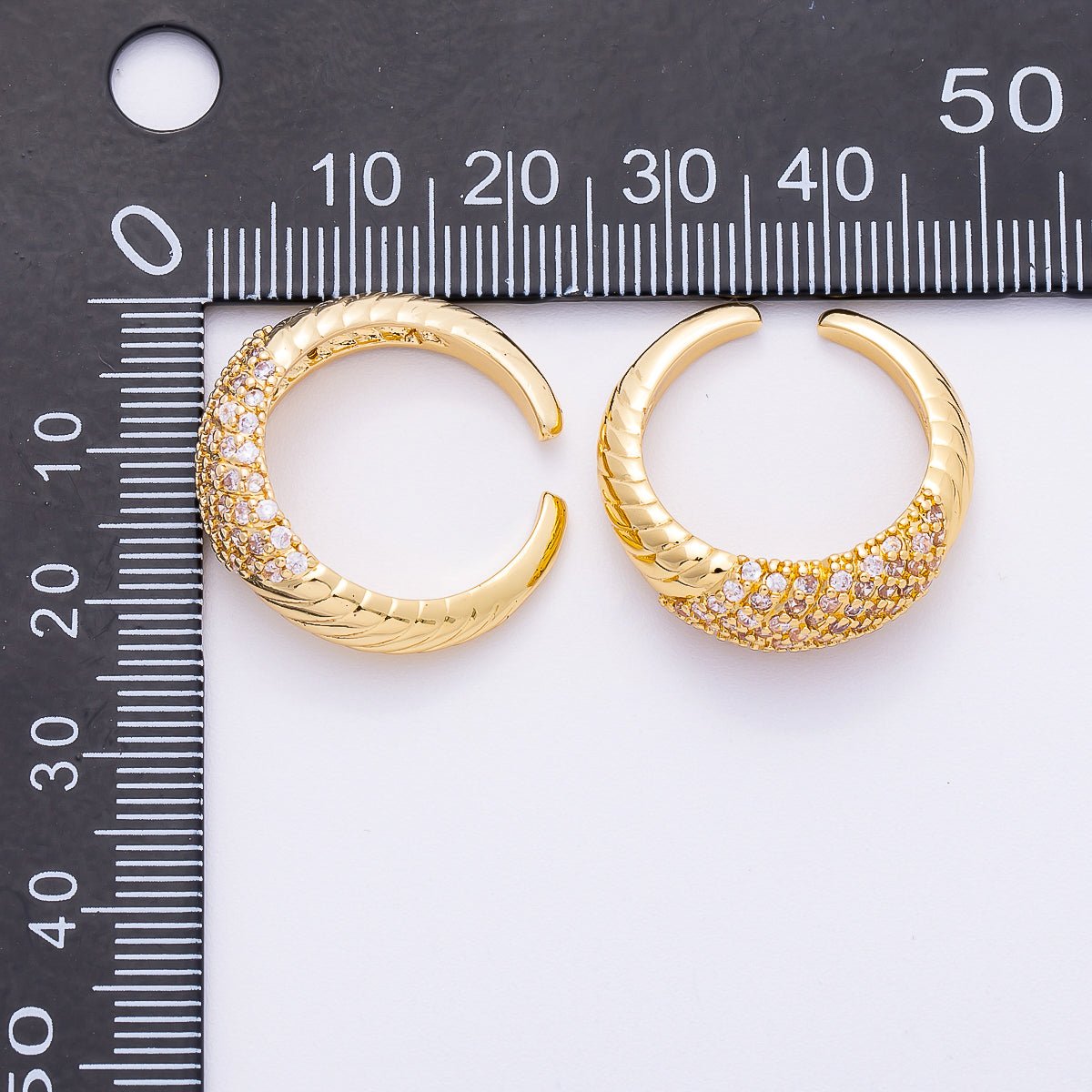 16K Gold Filled Micro Paved CZ Croissant Ribbed Ring | RINGS - 00068 - DLUXCA