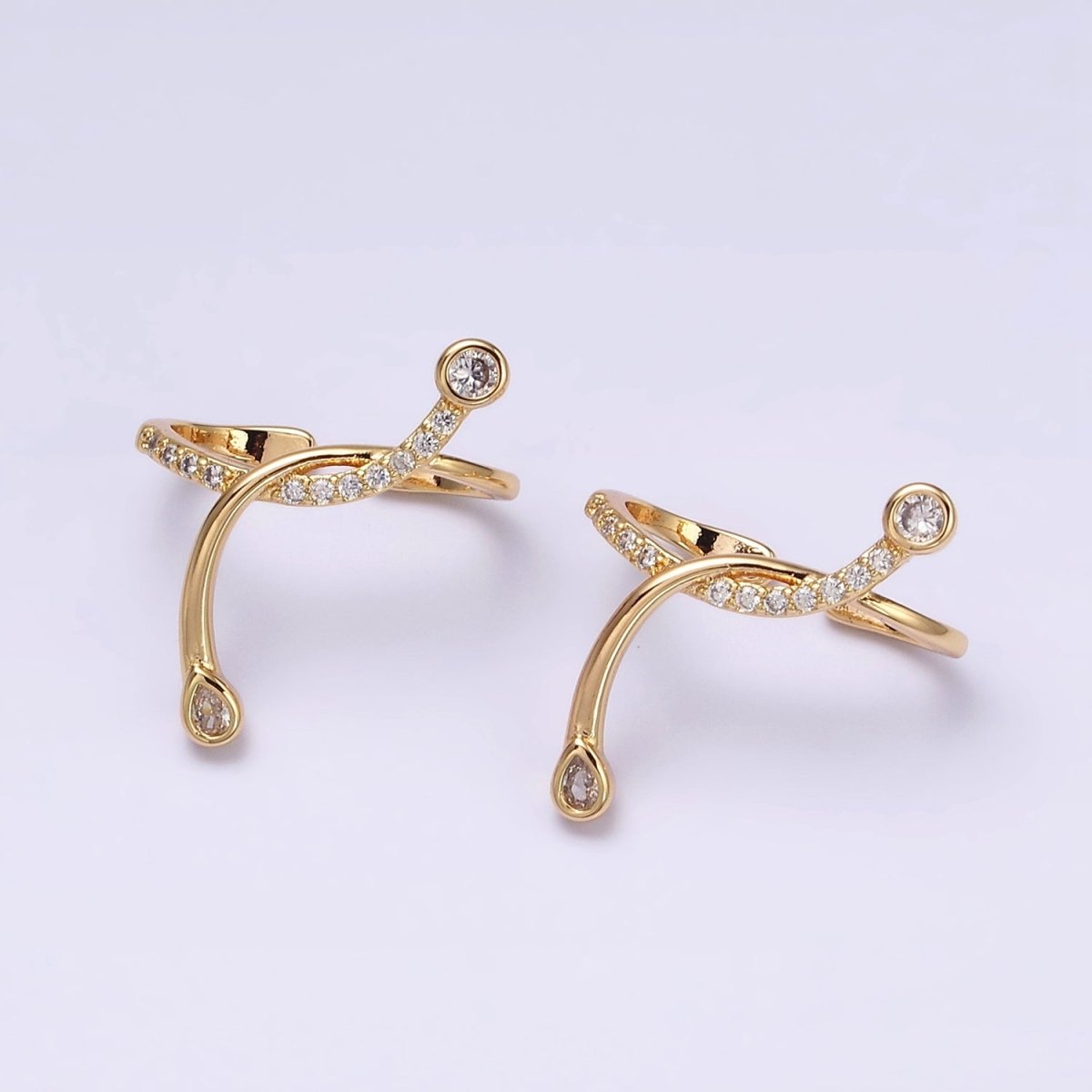 16K Gold Filled Micro Paved CZ Curved Band Ear Cuff Earrings | AI148 - DLUXCA