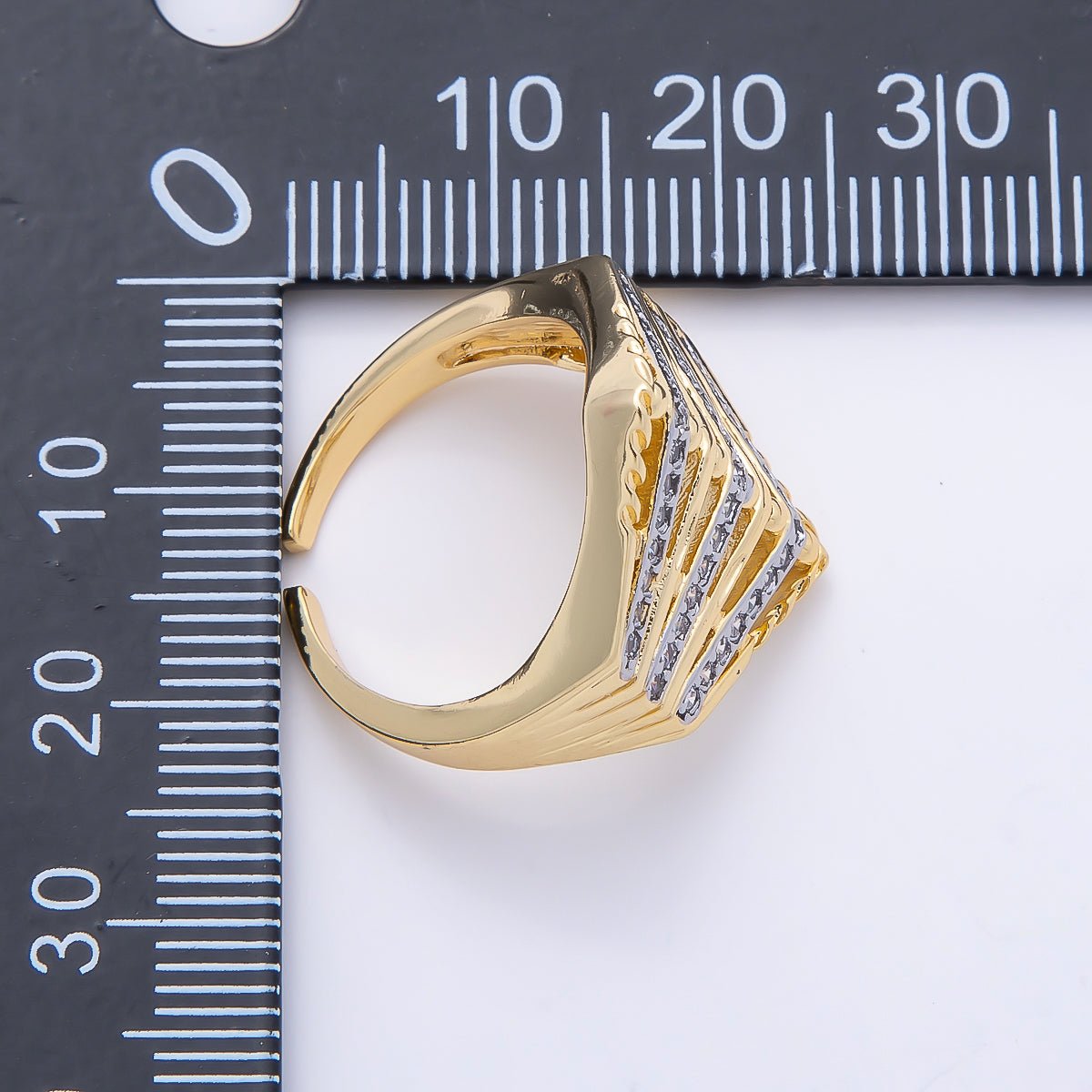 16K Gold Filled Micro Paved CZ Geometric Chevron Mixed Metal Ring | Rings-00195 - DLUXCA