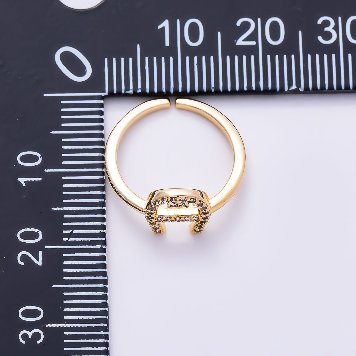 16K Gold Filled Micro Paved CZ Horseshoe Lucky Adjustable Pinky Ring | Rings-00378 - DLUXCA