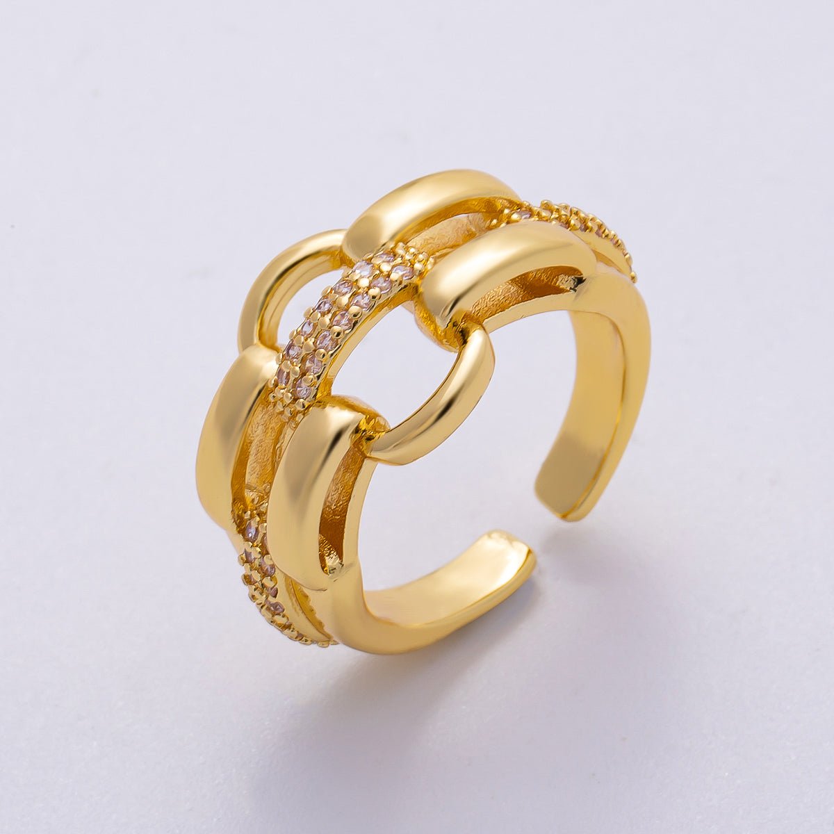 16K Gold Filled Micro Paved CZ Interlock Link Geometric Ring | Rings - 00070 - DLUXCA