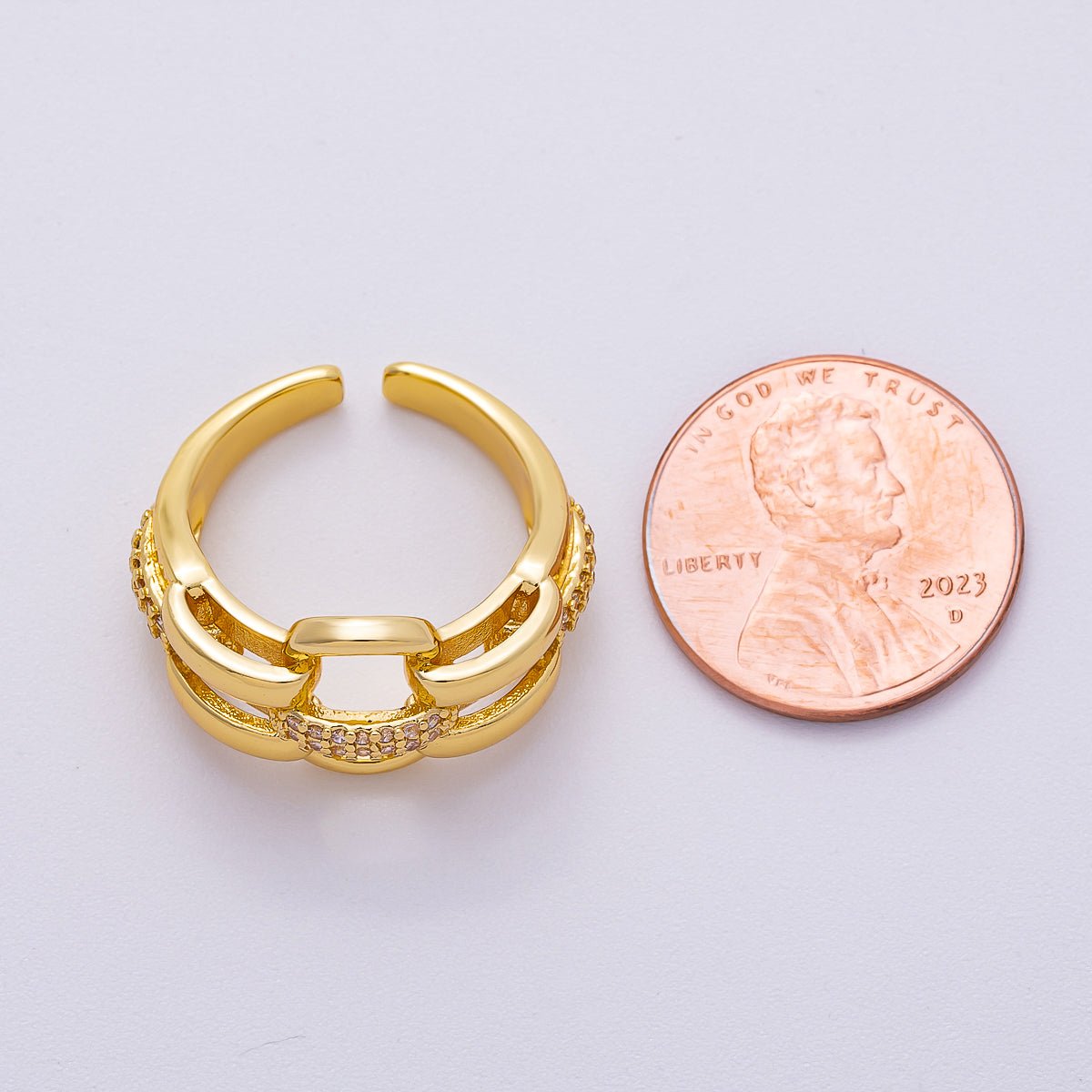 16K Gold Filled Micro Paved CZ Interlock Link Geometric Ring | Rings - 00070 - DLUXCA