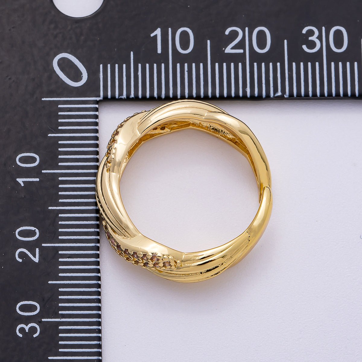 16K Gold Filled Micro Paved CZ Line Textured Ribbed Croissant Ring | Rings - 00071 - DLUXCA