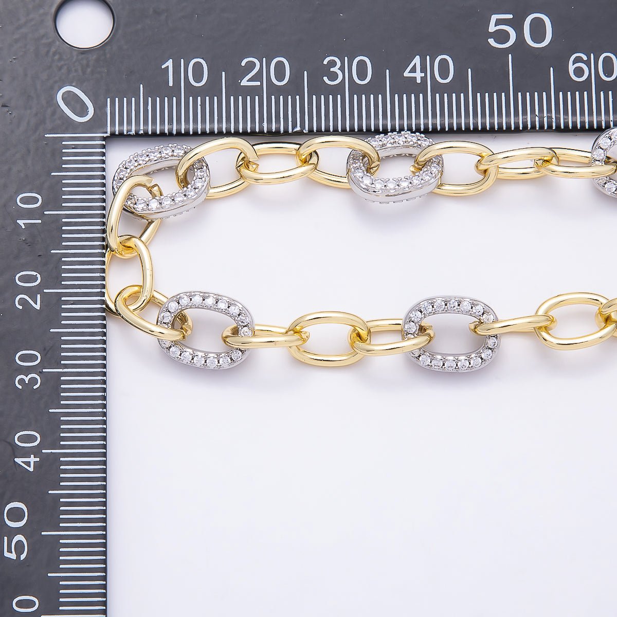 16K Gold Filled Micro Paved CZ Mixed Metal Cable Unfinished Chain by Yard | Roll - 01874 - DLUXCA