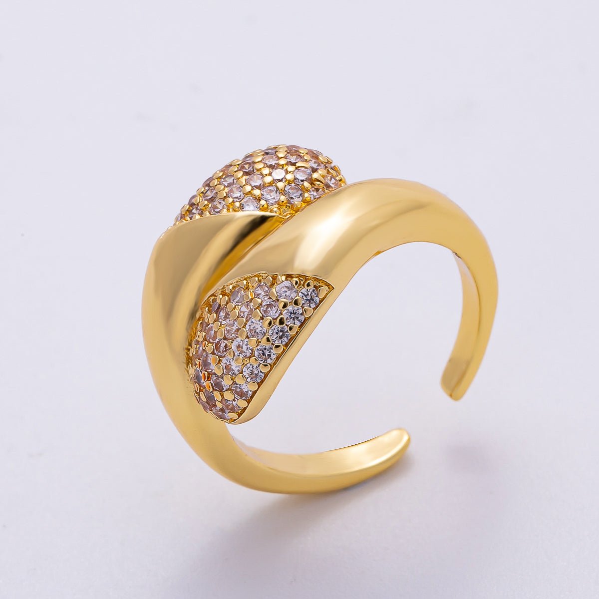 16K Gold Filled Micro Paved CZ Molten Adjustable Ring | Rings - 00068 - DLUXCA
