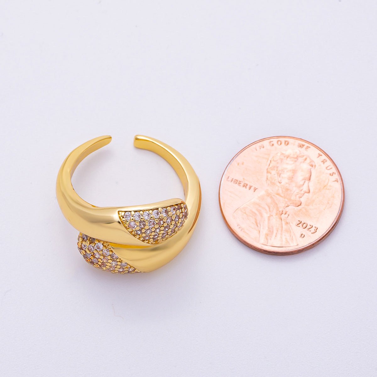 16K Gold Filled Micro Paved CZ Molten Adjustable Ring | Rings - 00068 - DLUXCA