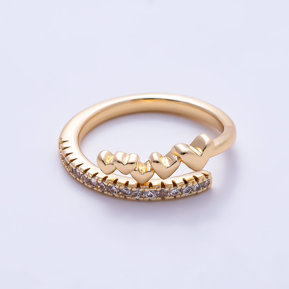 16K Gold Filled Micro Paved CZ Multiple Heart Adjustable Pinky Ring | Rings-00387 - DLUXCA