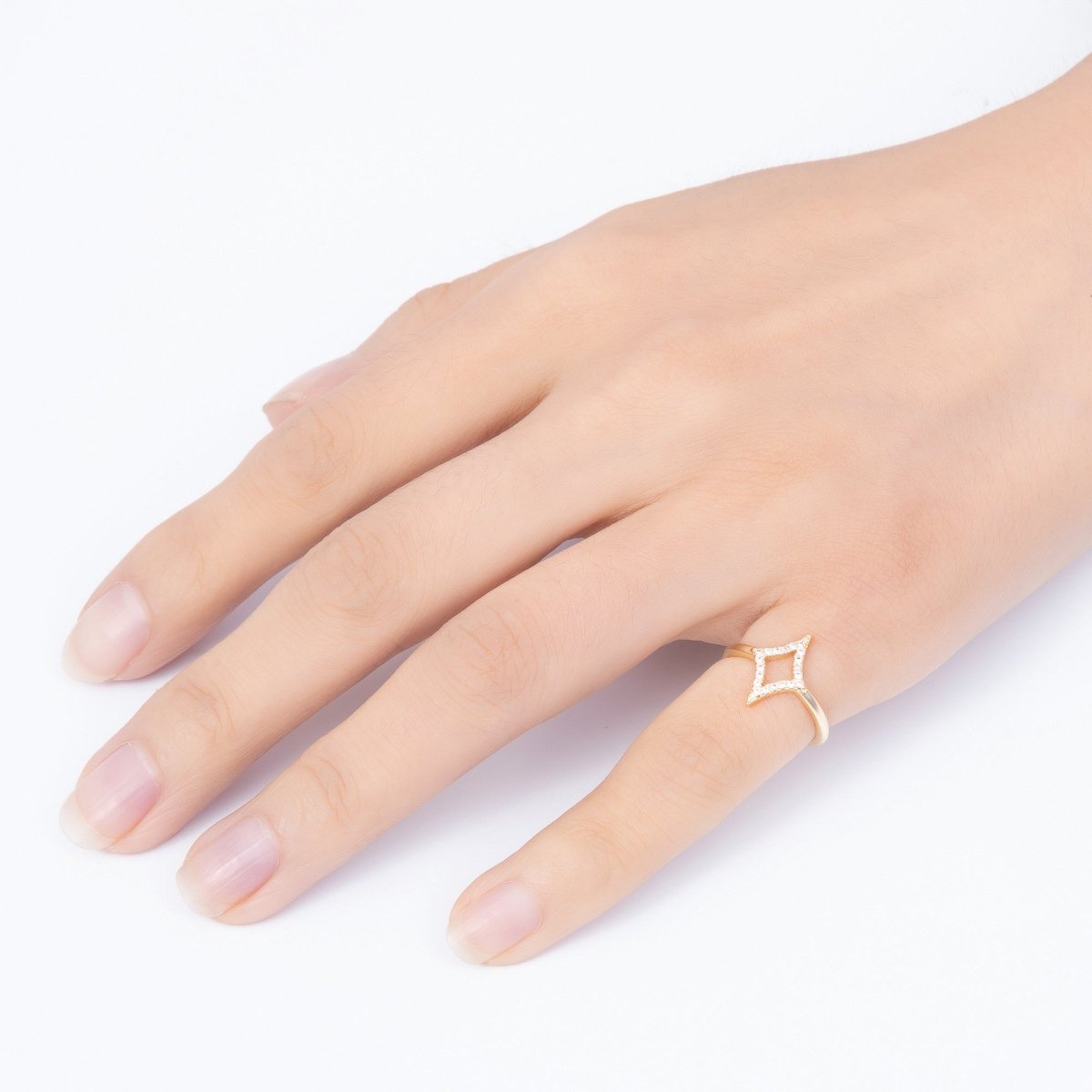 16K Gold Filled Micro Paved CZ North Starburst Open Adjustable Pinky Ring | Rings-00385 - DLUXCA
