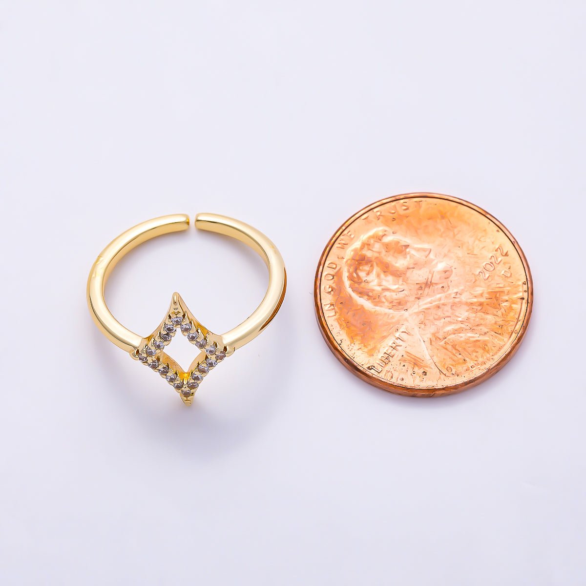 16K Gold Filled Micro Paved CZ North Starburst Open Adjustable Pinky Ring | Rings-00385 - DLUXCA
