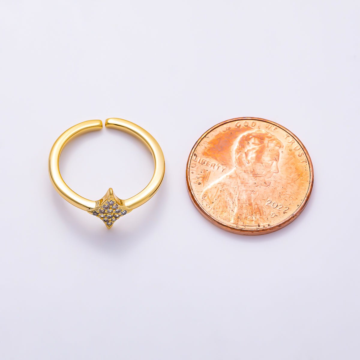 16K Gold Filled Micro Paved CZ North Starburst Rhombus Adjustable Pinky Ring | Rings-00380 - DLUXCA