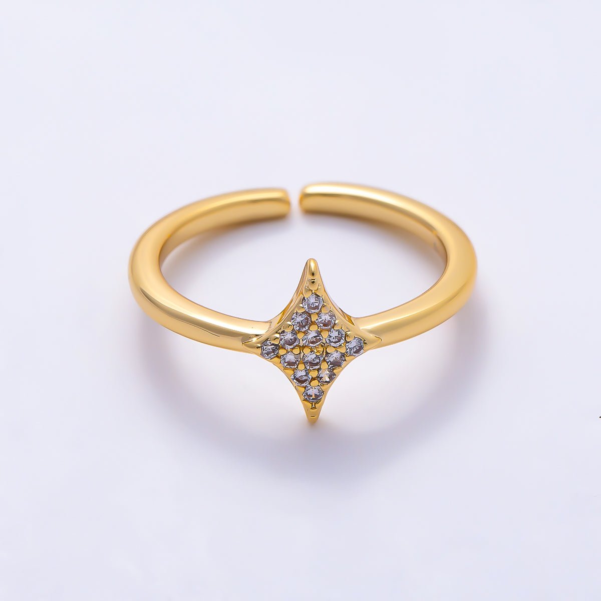16K Gold Filled Micro Paved CZ North Starburst Rhombus Adjustable Pinky Ring | Rings-00380 - DLUXCA
