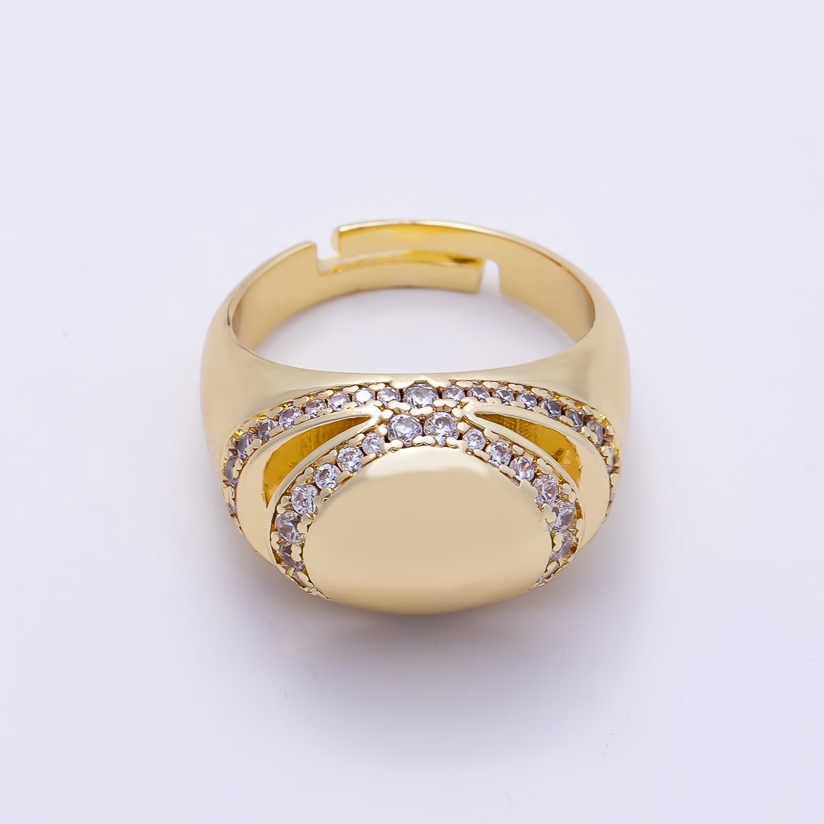 16K Gold Filled Micro Paved CZ Open Signet Ring | Rings-00289 - DLUXCA