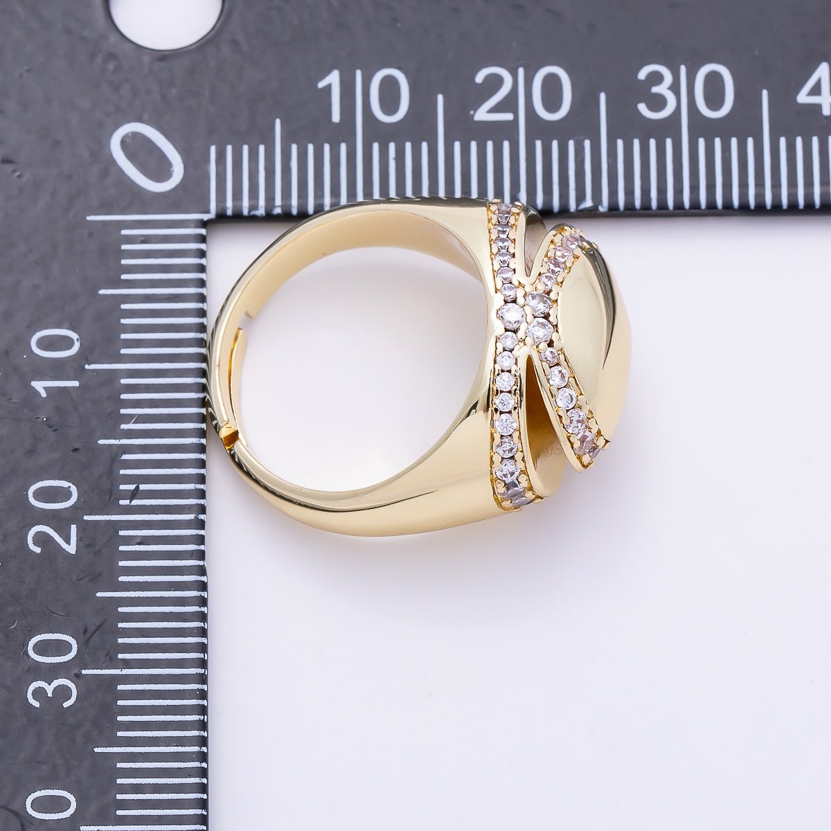 16K Gold Filled Micro Paved CZ Open Signet Ring | Rings-00289 - DLUXCA