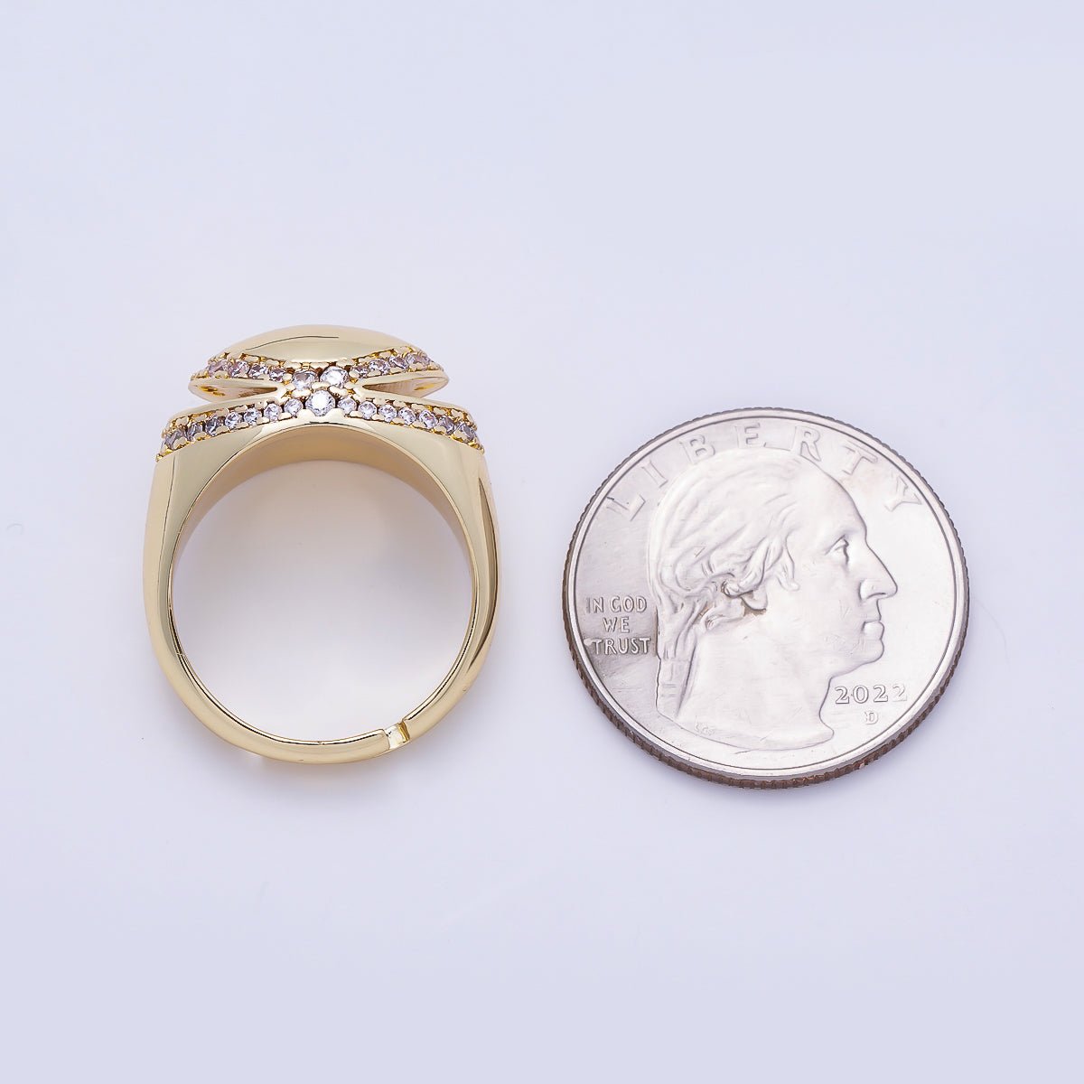 16K Gold Filled Micro Paved CZ Open Signet Ring | Rings-00289 - DLUXCA