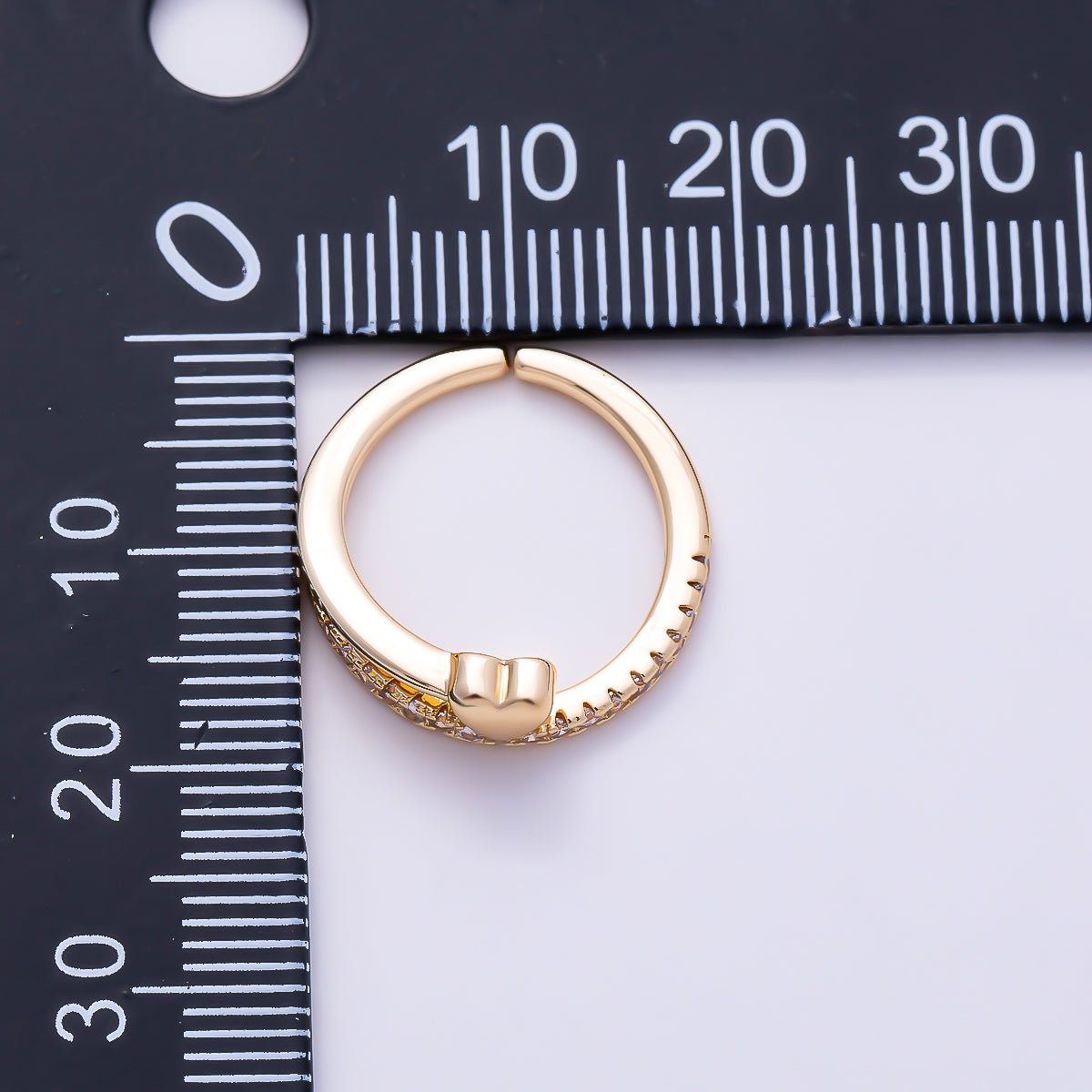 16K Gold Filled Micro Paved CZ Puffy Heart Half Eternity Open Adjustable Pinky Ring | Rings-00386 - DLUXCA