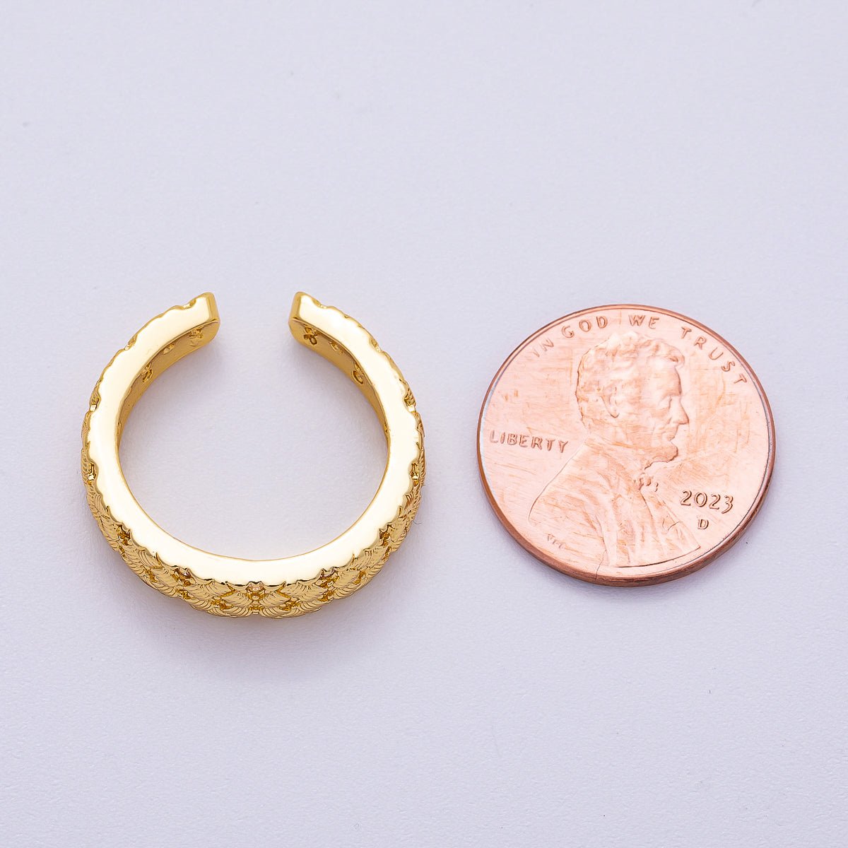 16K Gold Filled Micro Paved CZ Ribbed Line - Textured Woven Ring | Rings - 00072 - DLUXCA