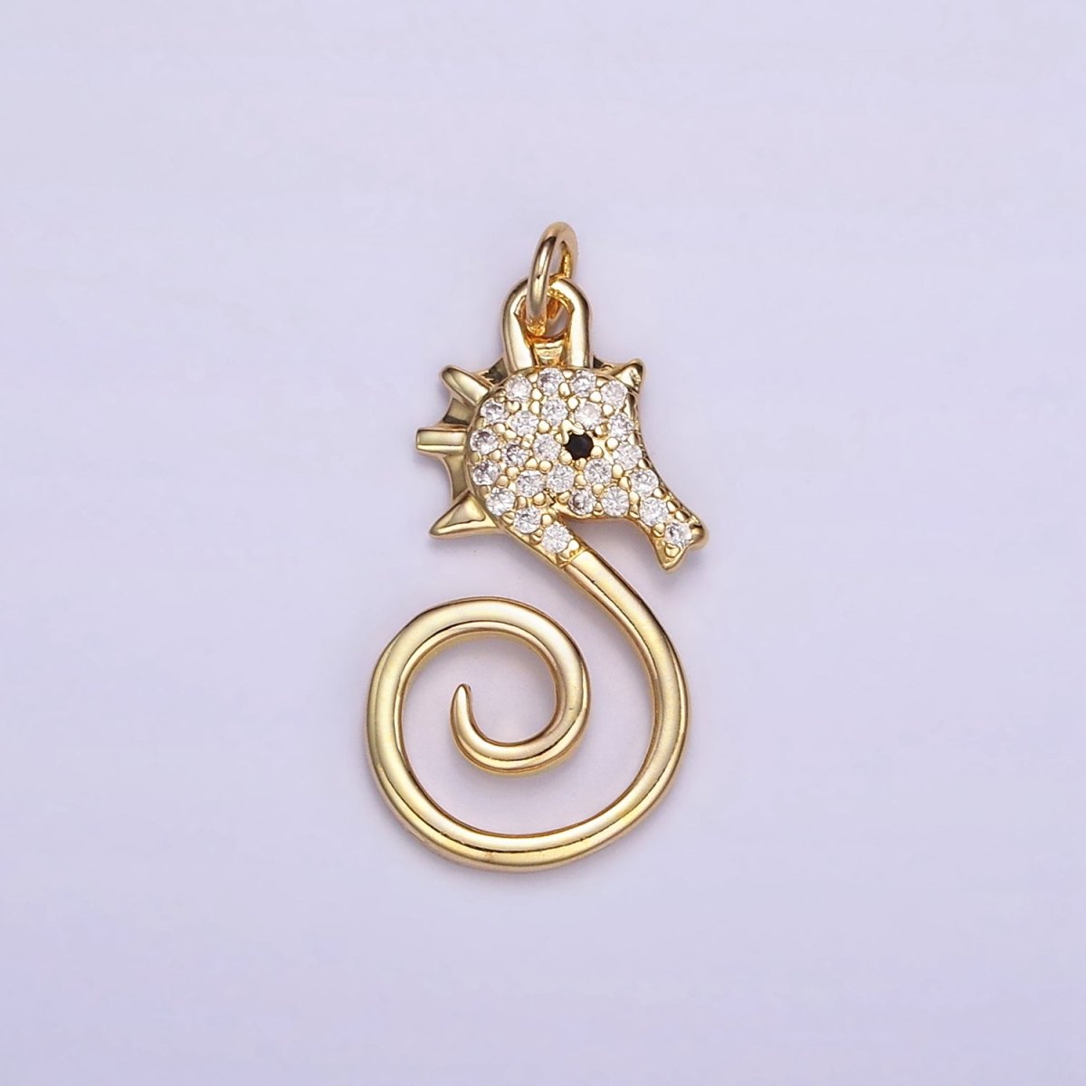 16K Gold Filled Micro Paved CZ Seahorse Ocean Animal Charm in Gold & Silver | M119 - DLUXCA