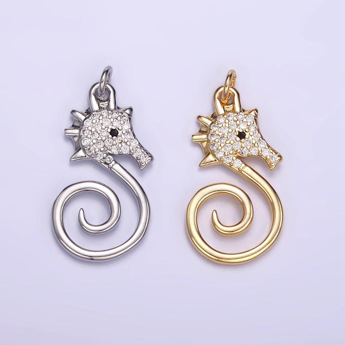 16K Gold Filled Micro Paved CZ Seahorse Ocean Animal Charm in Gold & Silver | M119 - DLUXCA