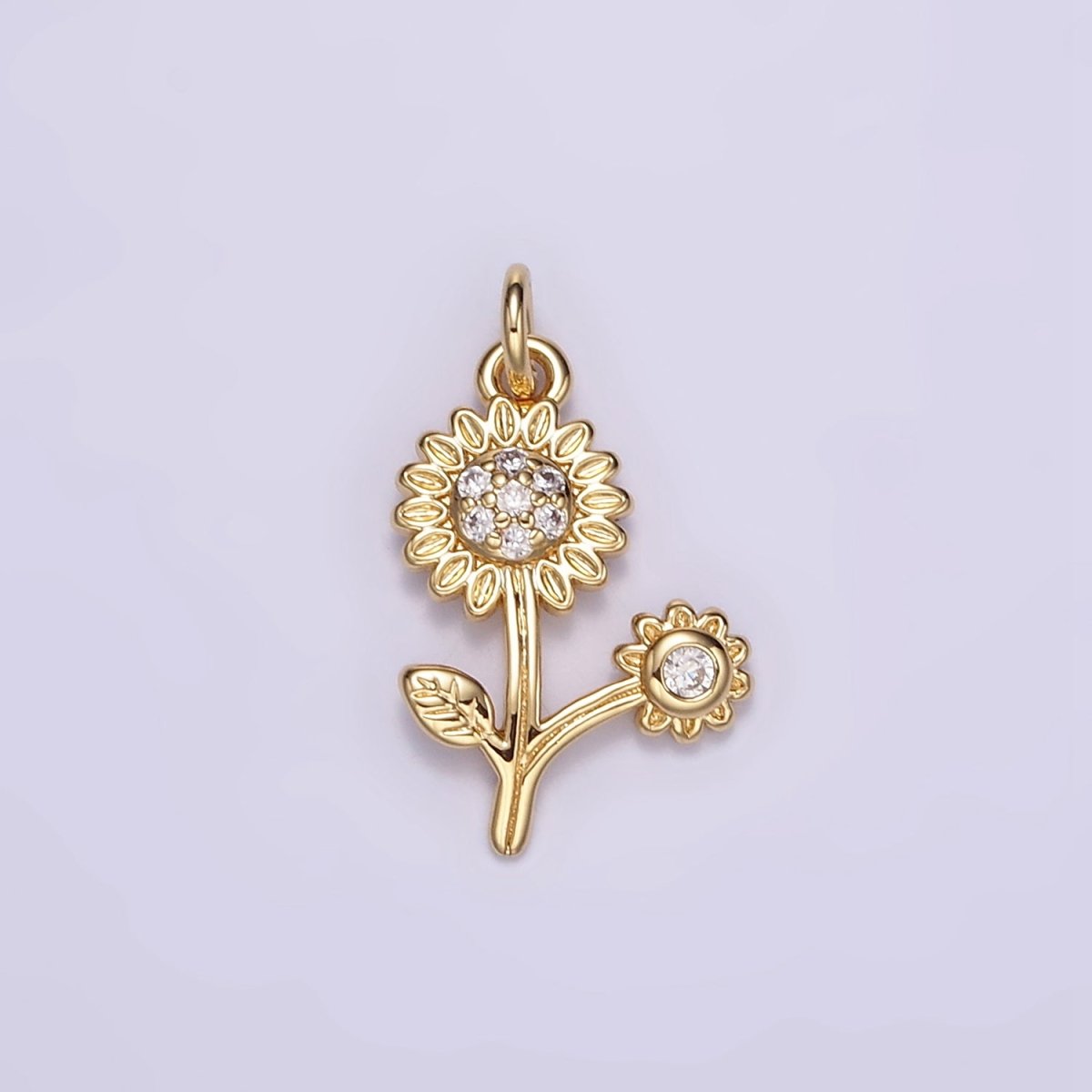 16K Gold Filled Micro Paved CZ Sunflower Charm in Gold & Silver | M117 - DLUXCA