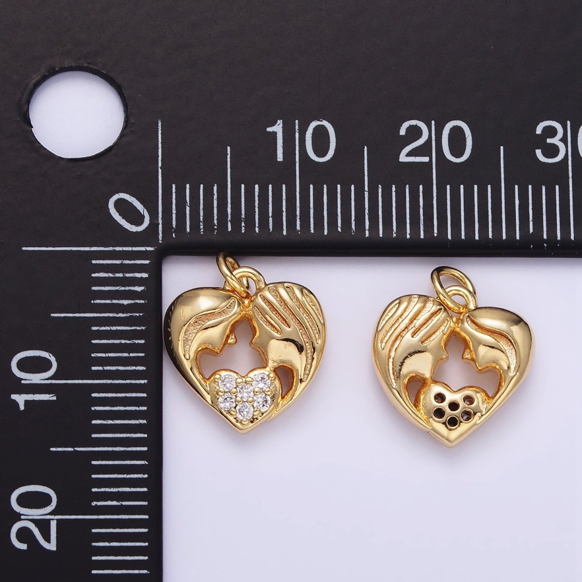 16K Gold Filled Micro Paved Mother - Daughter Portrait Silhouette Heart Charm | AG838 - DLUXCA