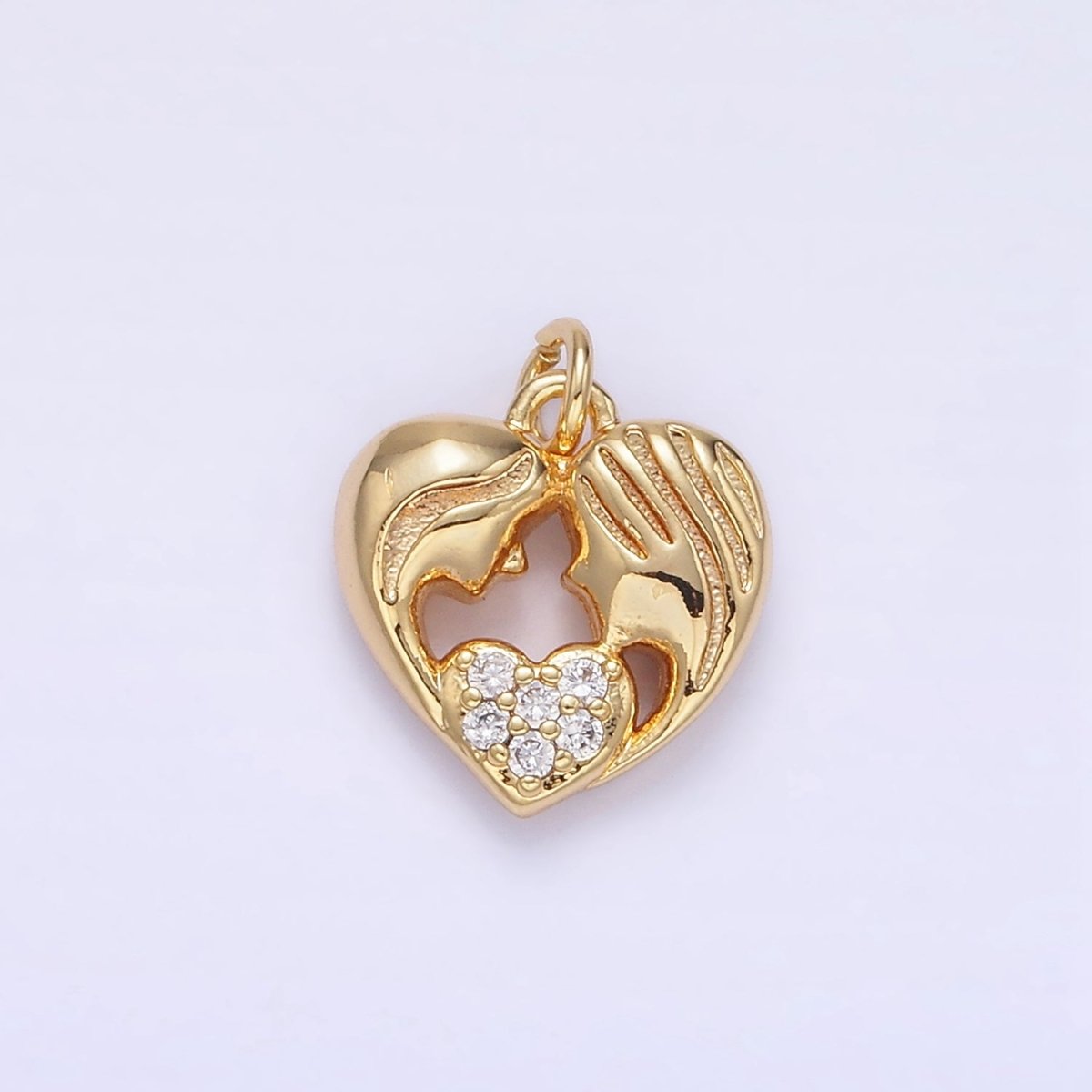 16K Gold Filled Micro Paved Mother - Daughter Portrait Silhouette Heart Charm | AG838 - DLUXCA