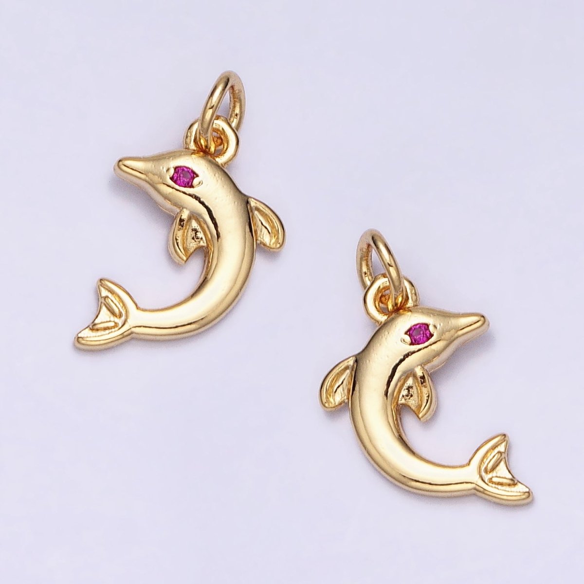 16K Gold Filled Mini Fuchsia-Eyed Dolphin Ocean Animal Add-On Charm | AC1146 - DLUXCA