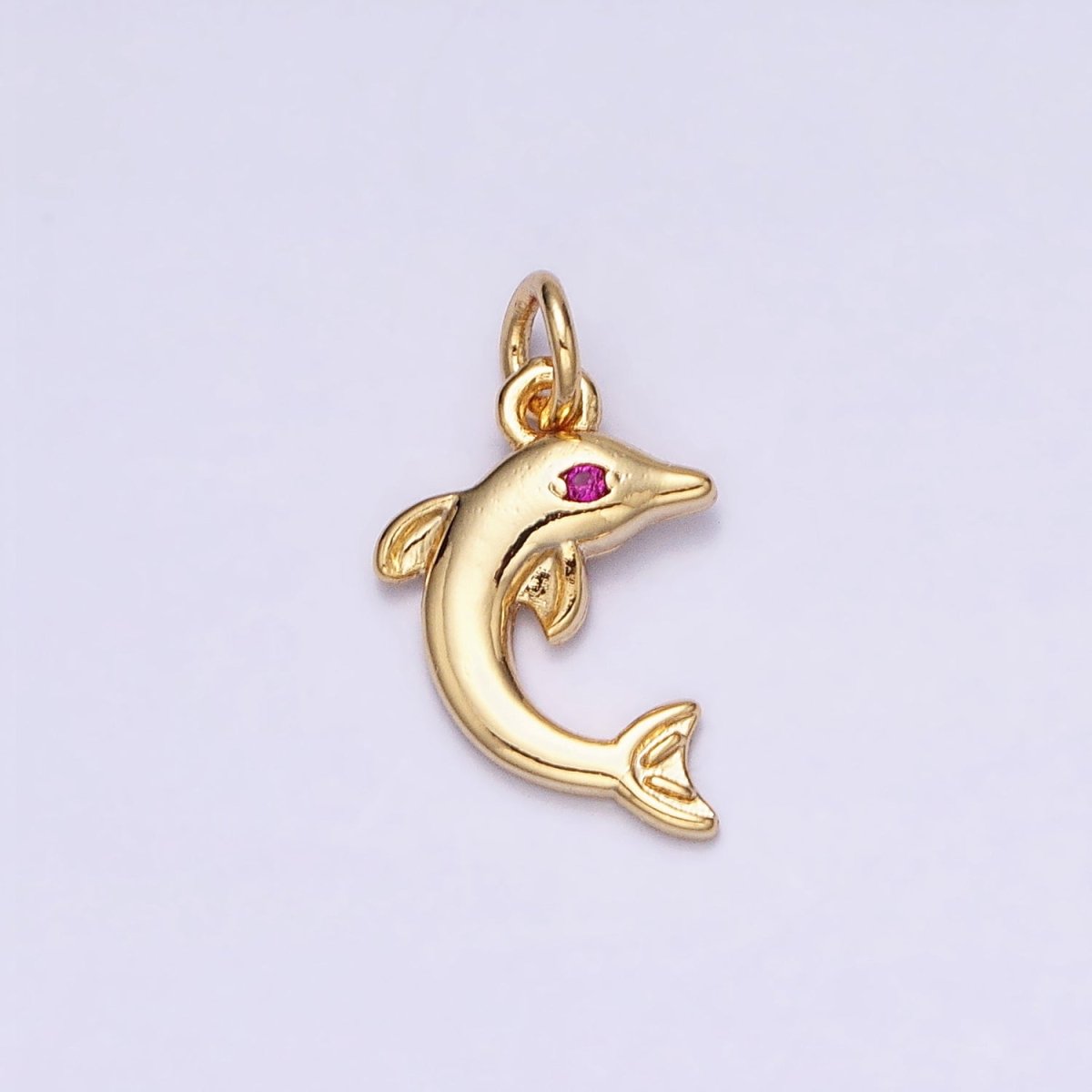 16K Gold Filled Mini Fuchsia-Eyed Dolphin Ocean Animal Add-On Charm | AC1146 - DLUXCA