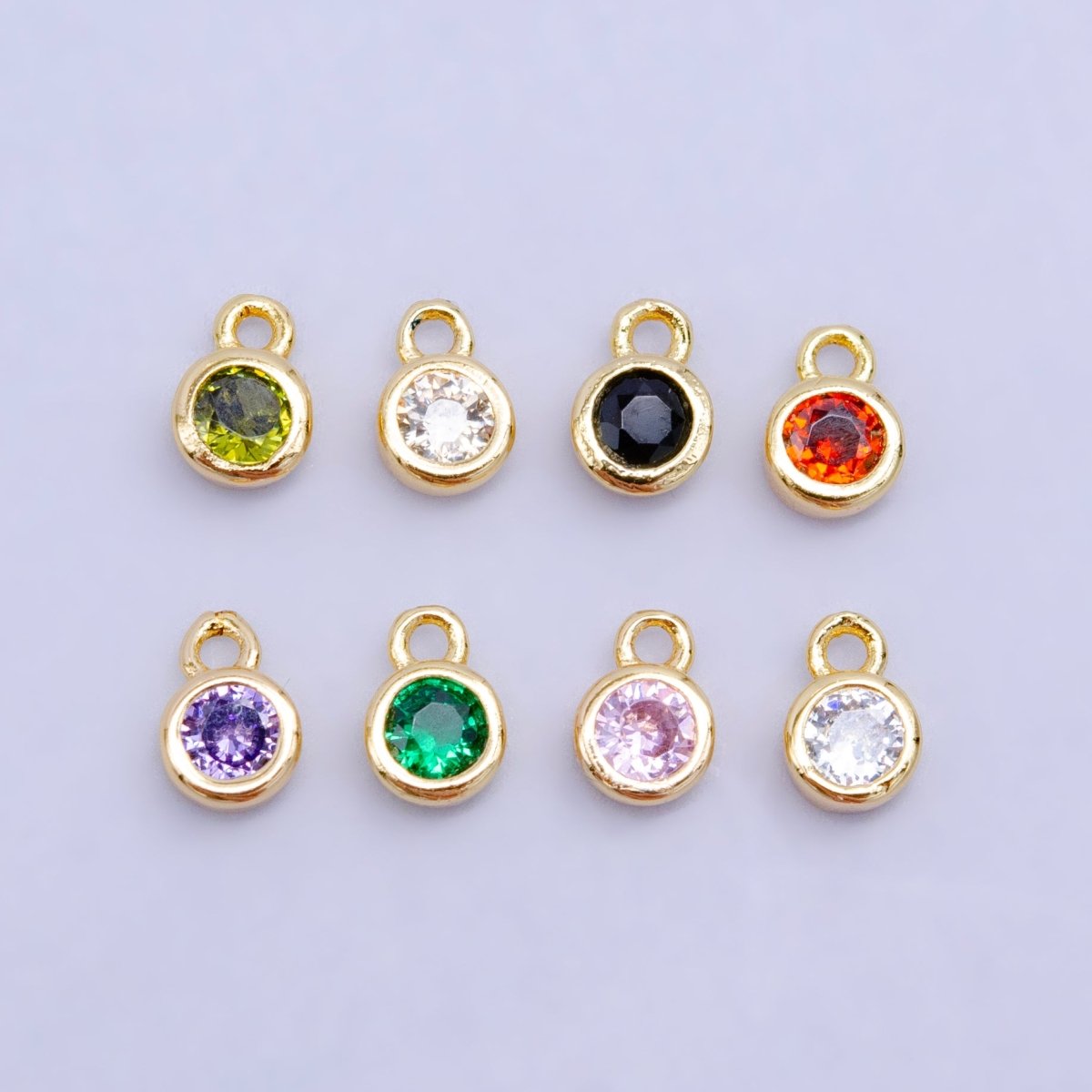 16K Gold Filled Mini Green, Clear, ETC CZ Round Charm | W141 - W144 - DLUXCA