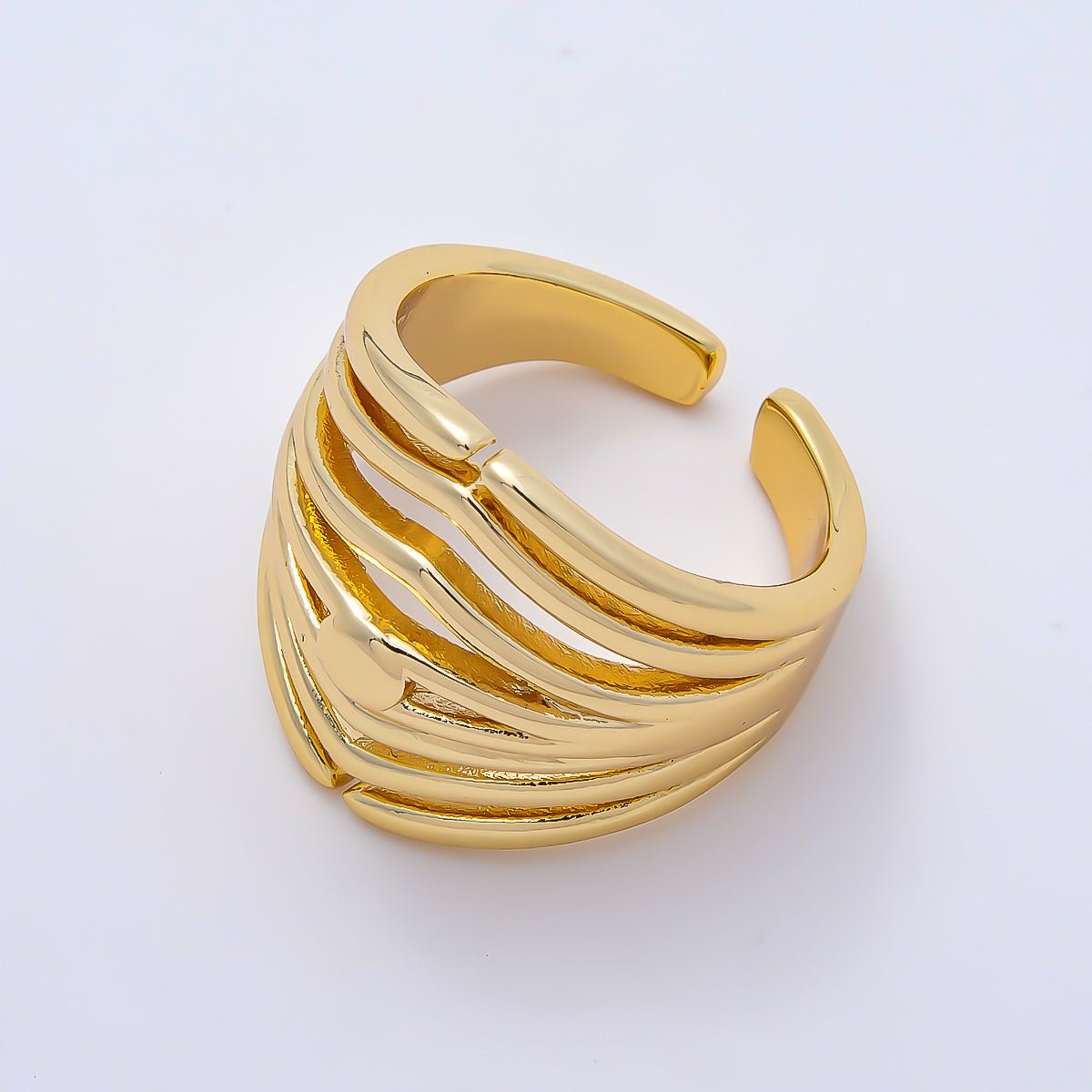 16K Gold Filled Minimalist Curved Wide Multi Band Ring | Rings-00173 - DLUXCA