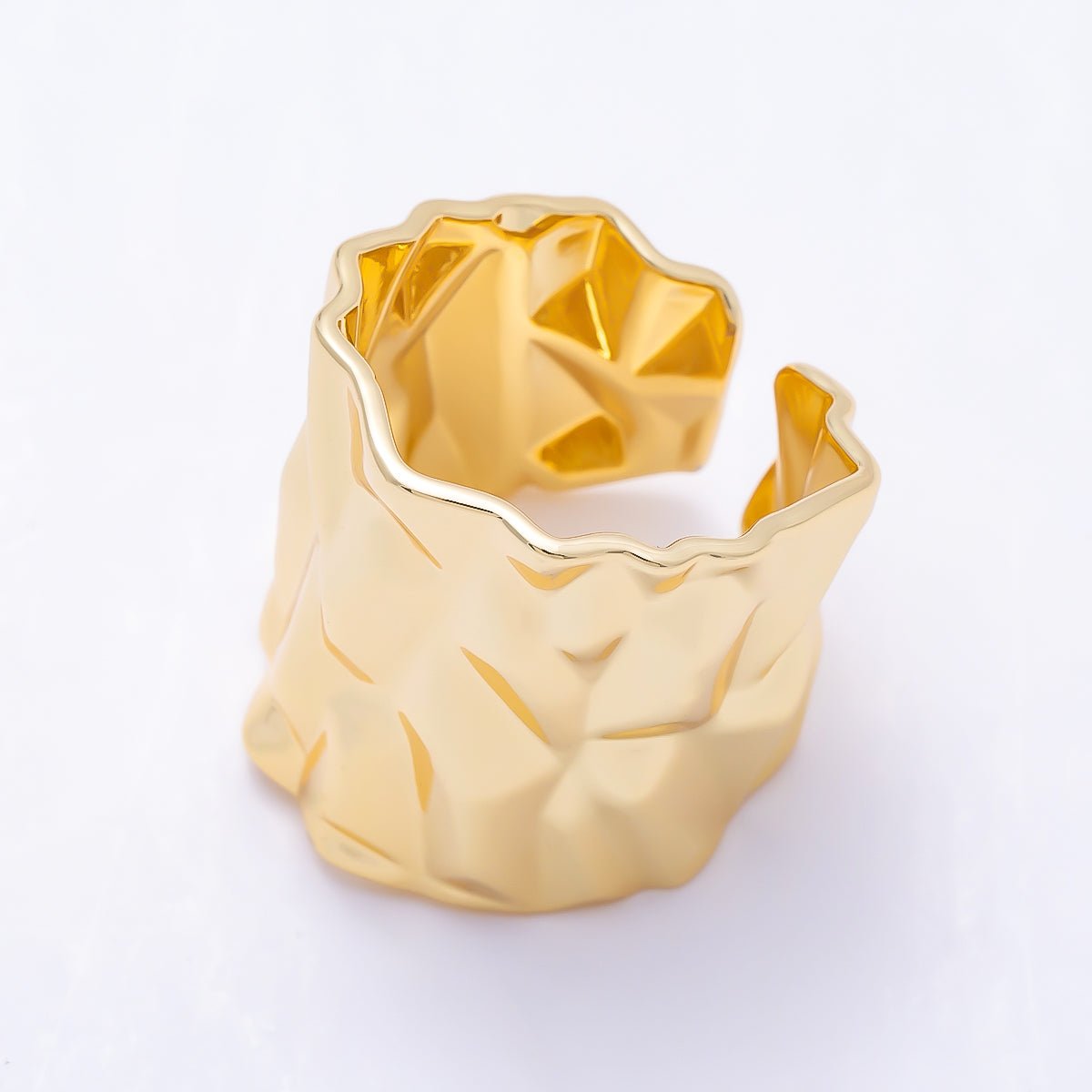 16K Gold Filled Minimalist Hammered Foil Wide Band Ring | Rings-00309 - DLUXCA
