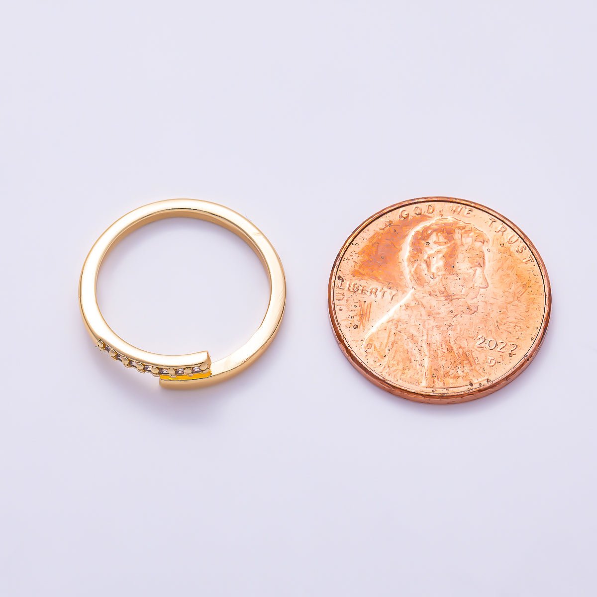 16K Gold Filled Minimalist Micro Paved CZ Asymmetric Bypass Adjustable Pinky Ring | Rings-00383 - DLUXCA