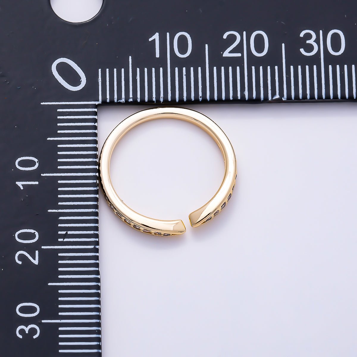 16K Gold Filled Minimalist Micro Paved CZ Tapered Open Cuff Band Adjustable Pinky Ring | Rings-00388 - DLUXCA