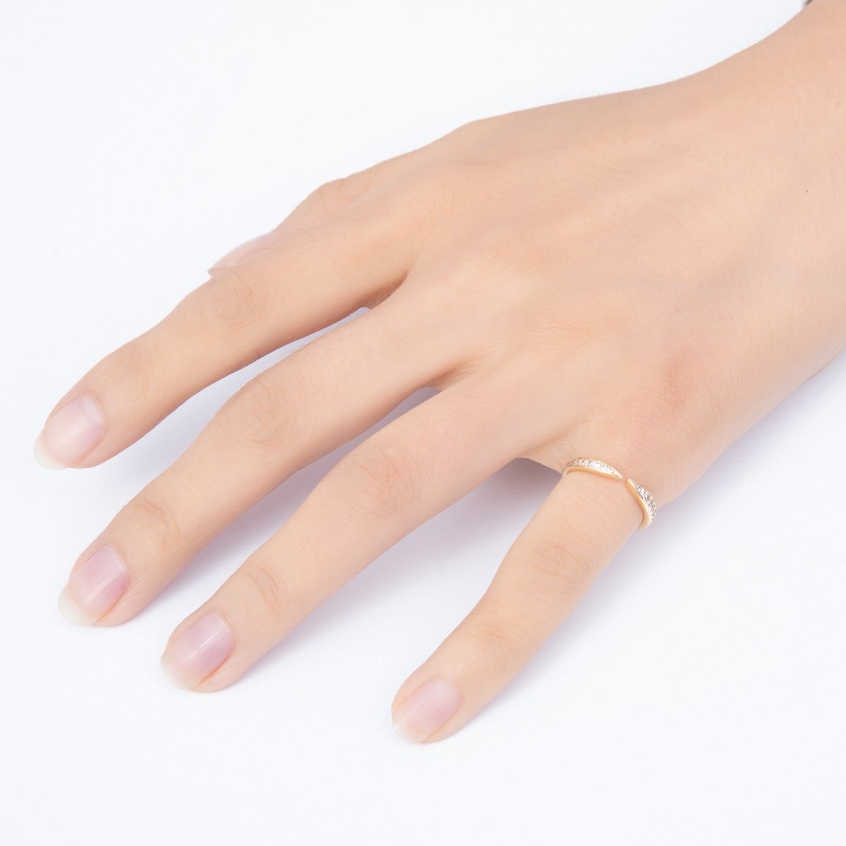 16K Gold Filled Minimalist Micro Paved CZ Tapered Open Cuff Band Adjustable Pinky Ring | Rings-00388 - DLUXCA