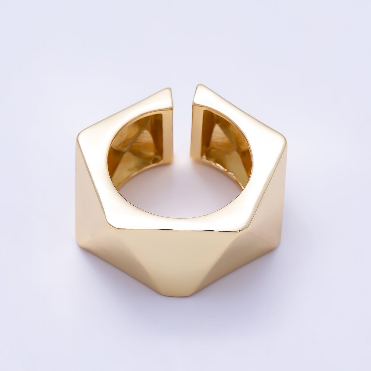 16K Gold Filled Minimalist Multifaceted Geometric Wide Band Ring | Rings-00308 - DLUXCA