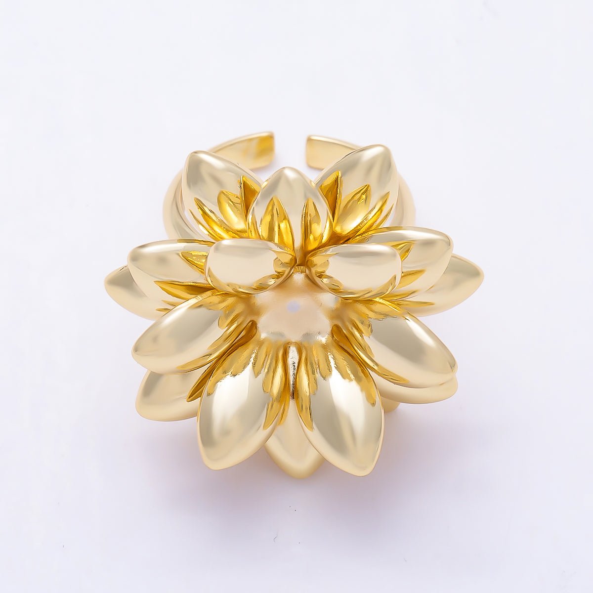 16K Gold Filled Minimalist Spiked Blooming Flower Ring | Rings-00306 - DLUXCA
