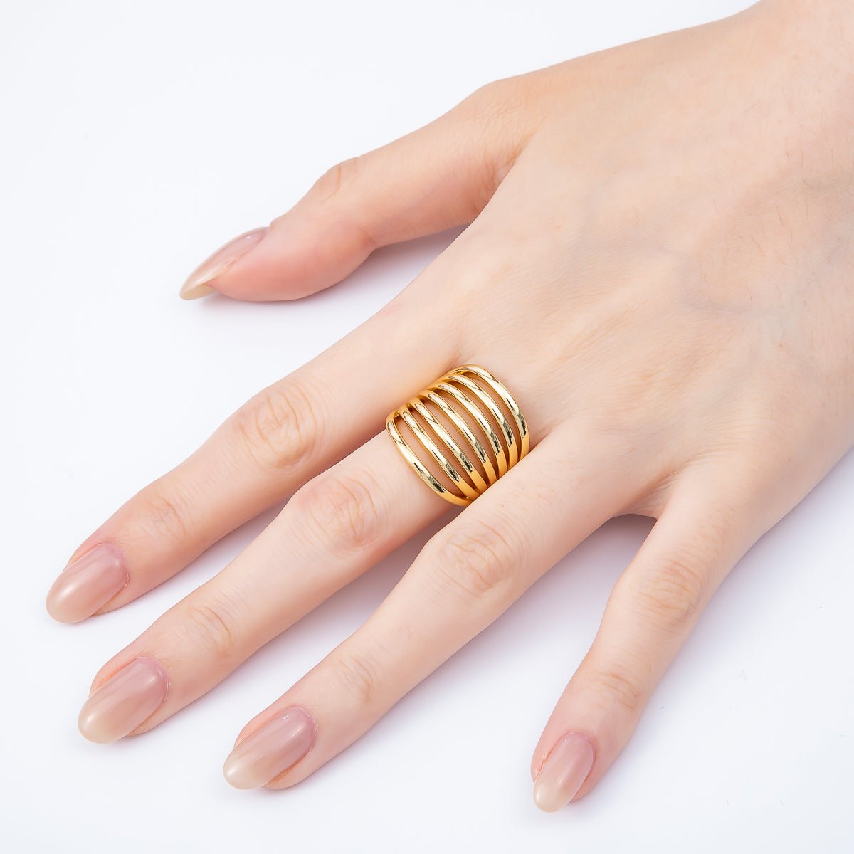 16K Gold Filled Minimalist Wide Multi Band Ring | Rings-00163 - DLUXCA