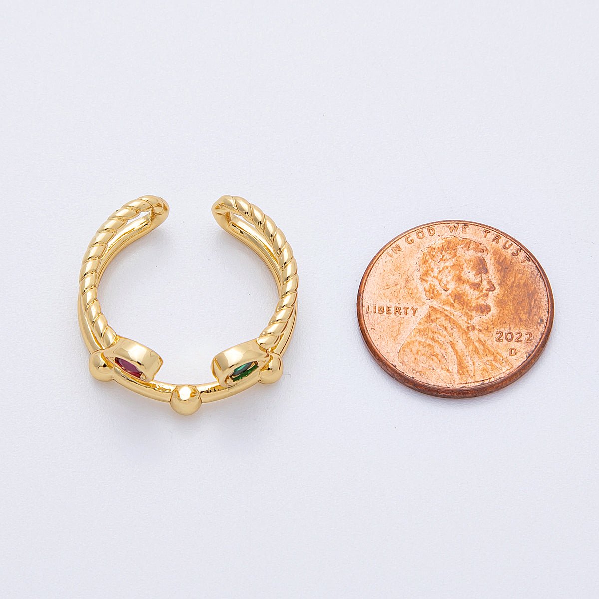 16K Gold Filled Multicolor CZ Dotted Geometric Wrap Double Band Ring | Rings - 00033 - DLUXCA