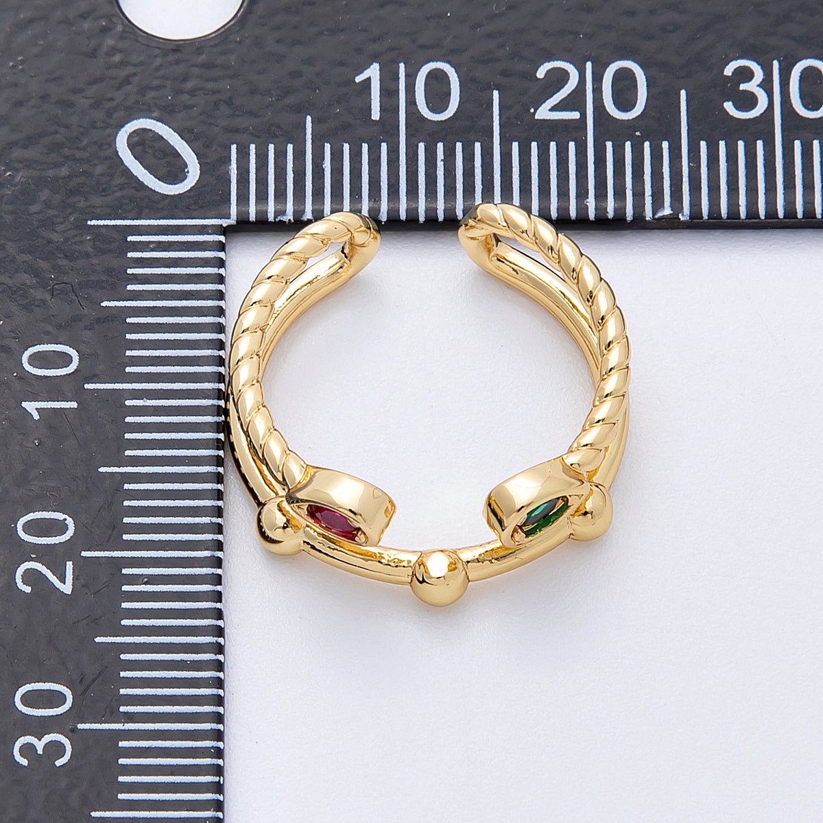 16K Gold Filled Multicolor CZ Dotted Geometric Wrap Double Band Ring | Rings - 00033 - DLUXCA