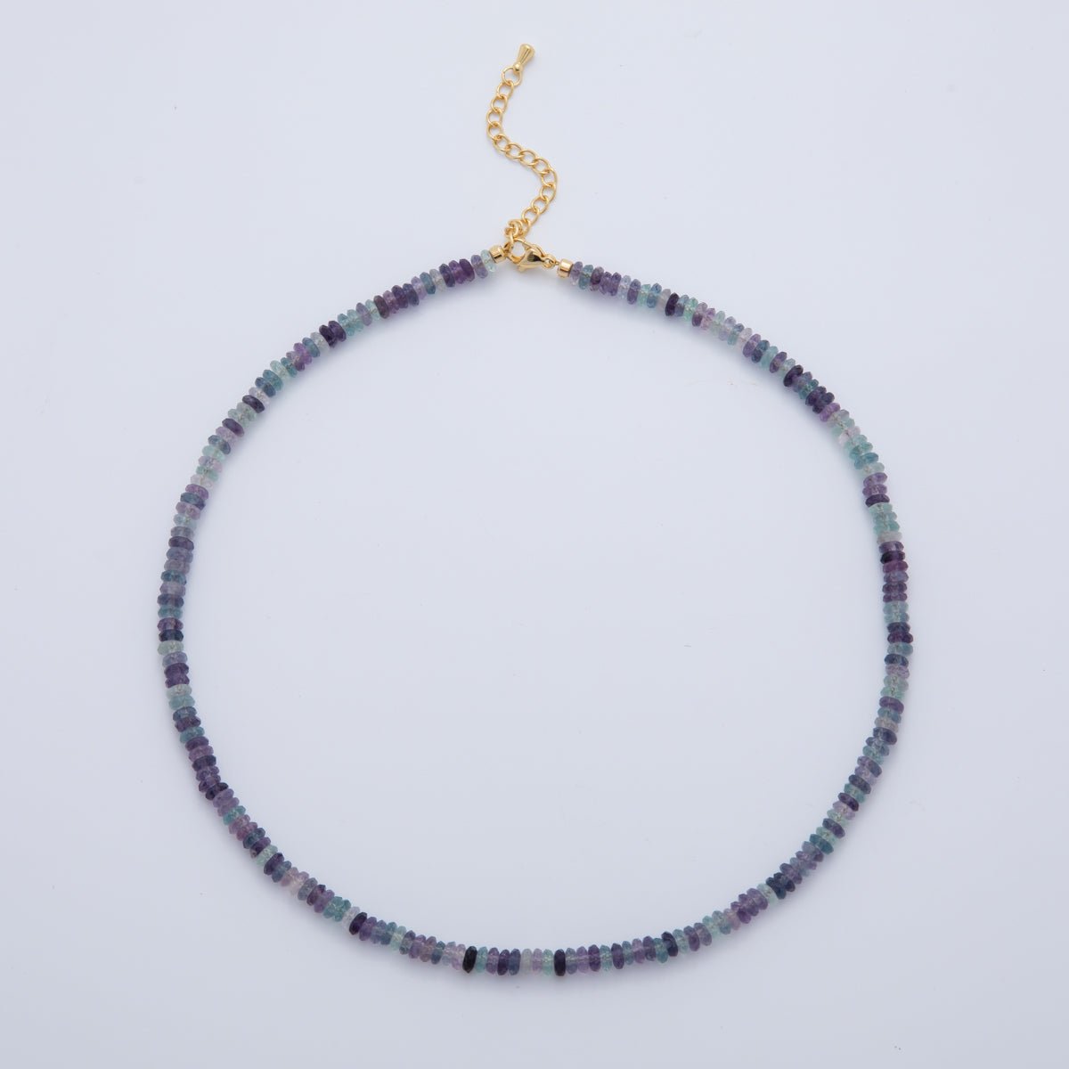 16K Gold Filled Multicolor Fluorite Rondelle Gemstone Bead 16 Inch Choker Handmade Necklace | WA - 900 - DLUXCA