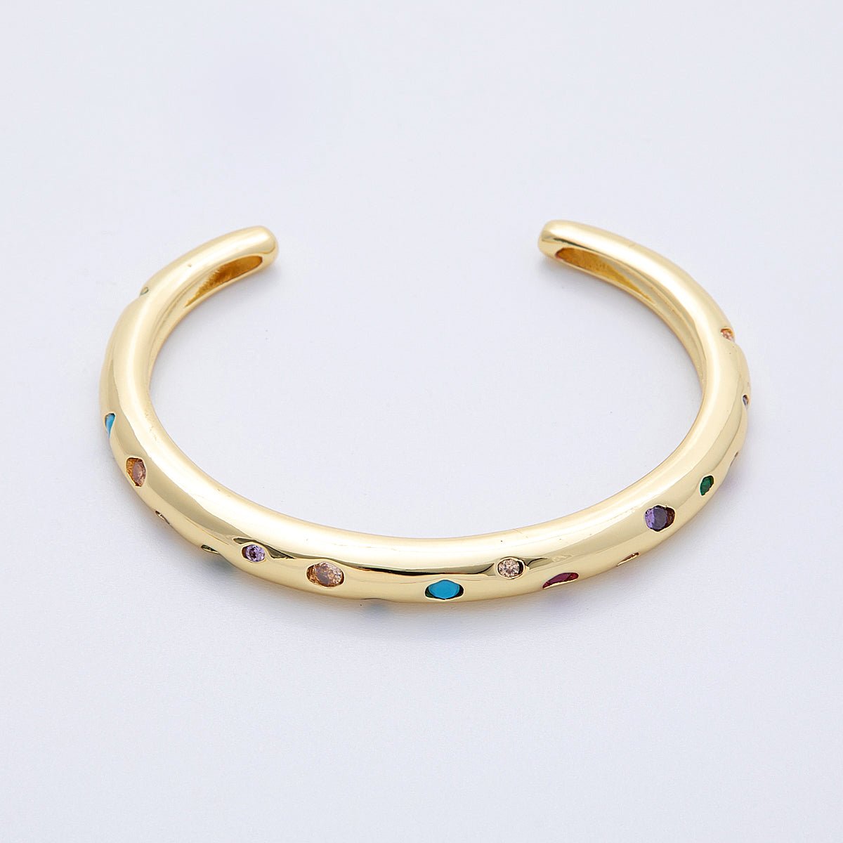 16K Gold Filled Multicolor, Green Dotted CZ Cuff Bracelet | WA - 04118 WA - 04119 - DLUXCA