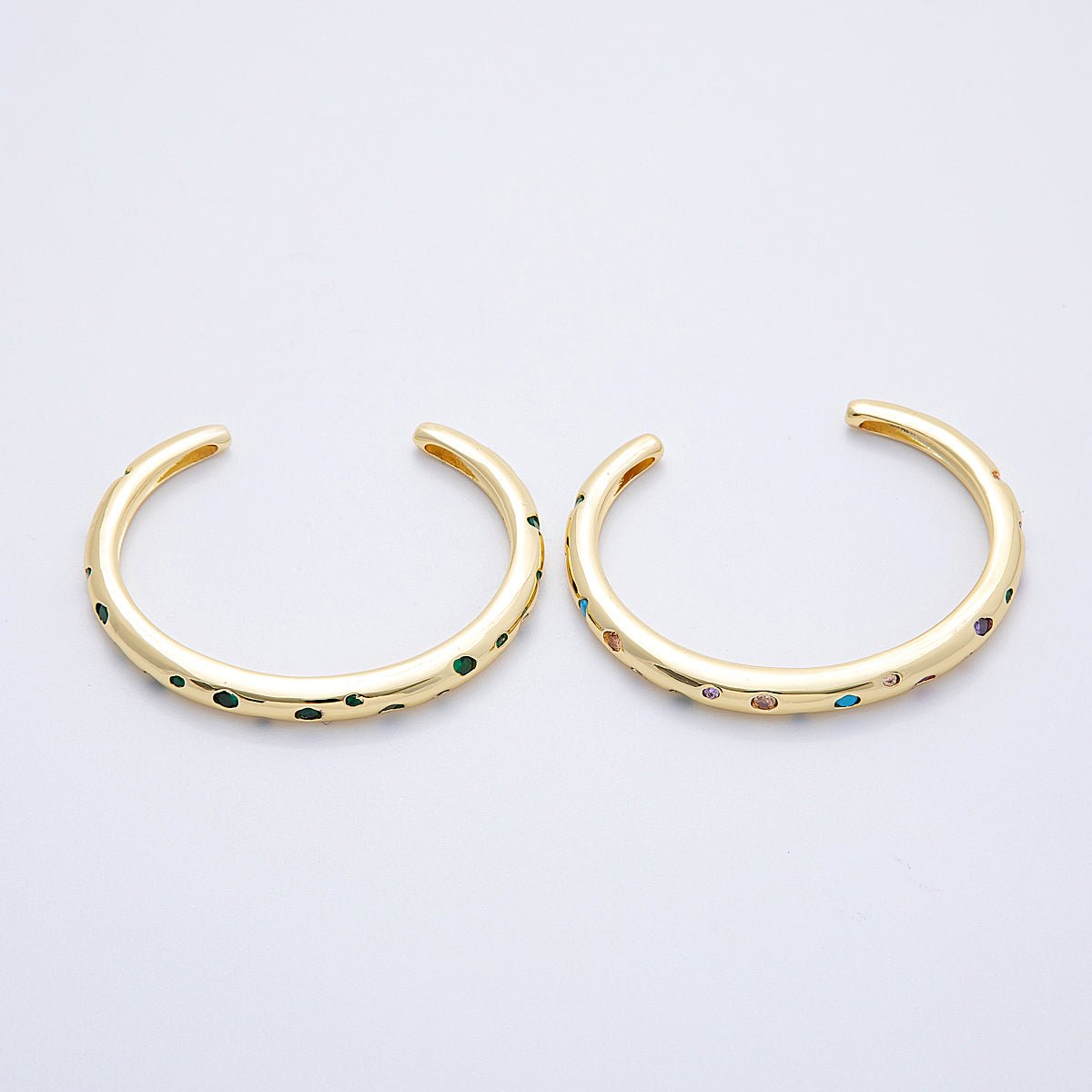 16K Gold Filled Multicolor, Green Dotted CZ Cuff Bracelet | WA - 04118 WA - 04119 - DLUXCA