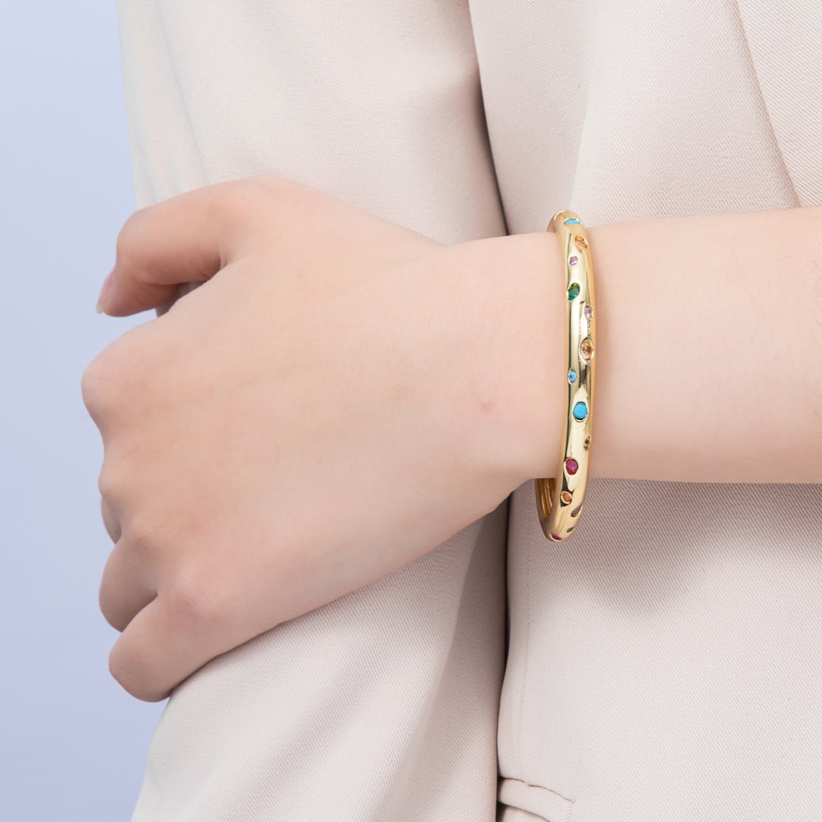16K Gold Filled Multicolor, Green Dotted CZ Cuff Bracelet | WA - 04118 WA - 04119 - DLUXCA