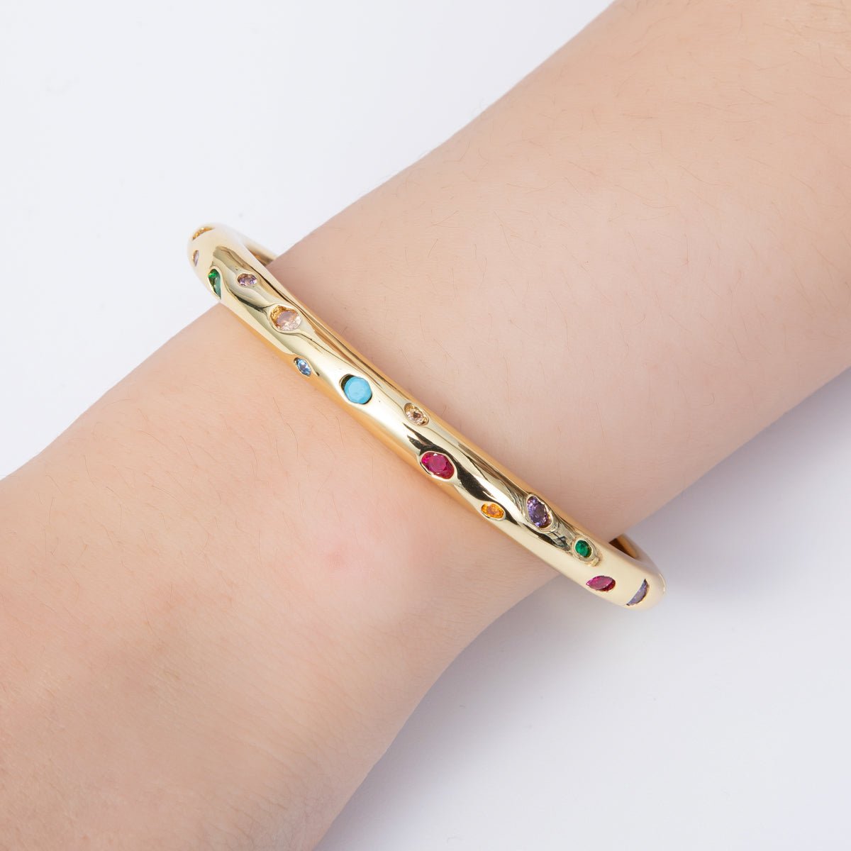 16K Gold Filled Multicolor, Green Dotted CZ Cuff Bracelet | WA - 04118 WA - 04119 - DLUXCA