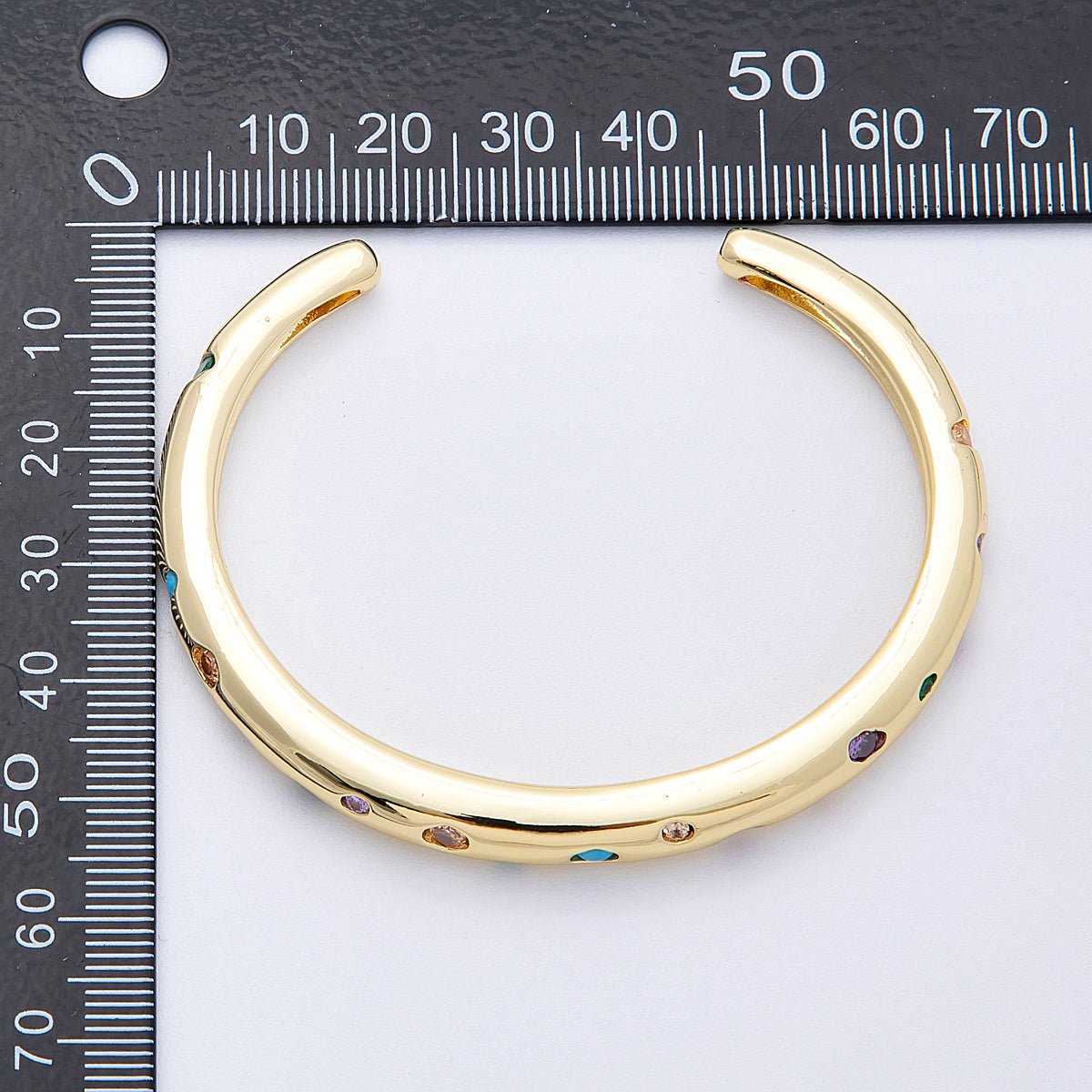 16K Gold Filled Multicolor, Green Dotted CZ Cuff Bracelet | WA - 04118 WA - 04119 - DLUXCA