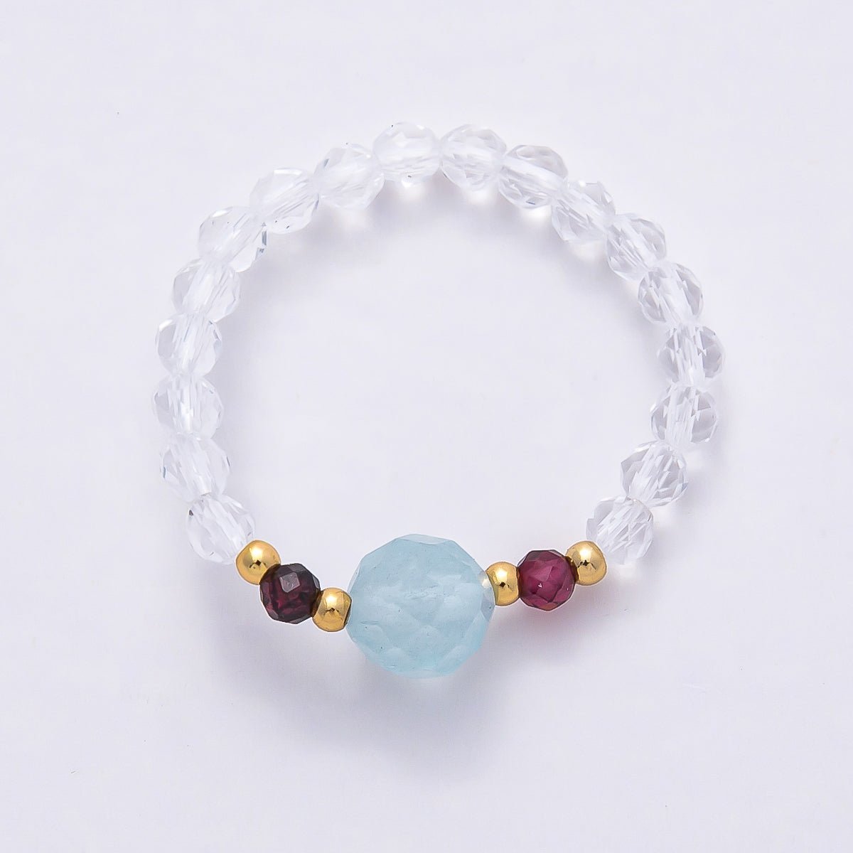 16K Gold Filled Natural Gemstone Round Beaded Elastic Stretch Ring | Rings - 00096 ~ Rings - 00107 - DLUXCA