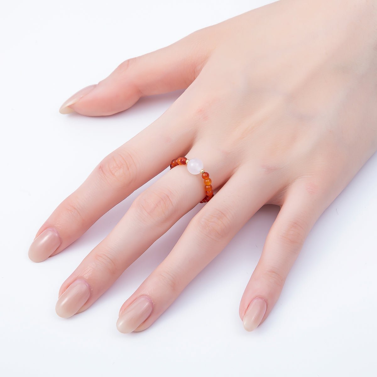16K Gold Filled Natural Gemstone Round Beaded Elastic Stretch Ring | Rings - 00096 ~ Rings - 00107 - DLUXCA